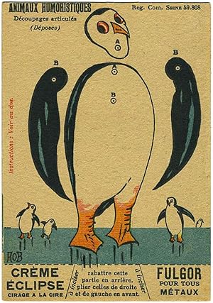 A penguin French advertising trade card, 'Animaux Humoristiques, Decoupages articules'