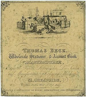 Account Book Label Advertising for Thomas Beck, Wholesale Stationer, & Account Book Manufacturer,...