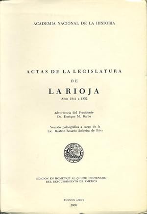 Actas de la legislatura de La Rioja, años 1844 a 1852