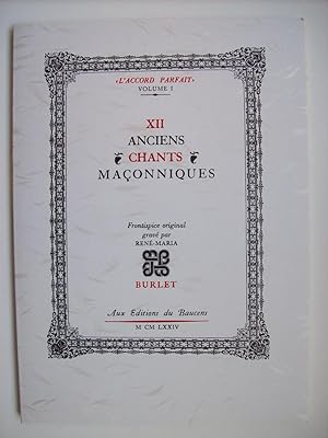 XII anciens chants maçonniques, frontispice original gravé par René-Maria Burlet.