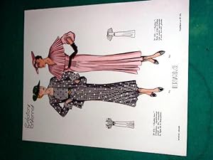 Gravure de mode en couleurs de 1935 représentant deux modèles de robes de la Maison Bernard et Cie