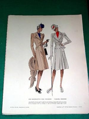 Gravure de mode en couleurs des années 40 représentant les Redingotes par O'Rossen - Marcel Dhorme