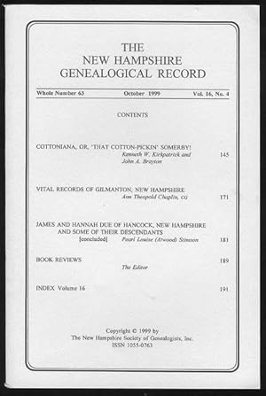 The New Hampshire Genealogical Record (Vol. 16, No. 4, October 1999)