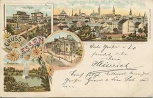 Gruß aus Essen. Villa Hügel, Stadttheater, Stadtgarten. Beschrieben u. gelaufen 27.11.1897. Brief...