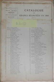 Catalogue des graines récoltées, en 1909.