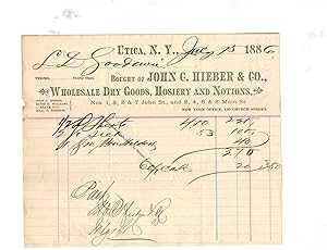 JOHN C. HIEBER & CO., WHOLESALE DRY GOODS, HOSIERY AND NOTIONS. July 15, 1886 (billhead)