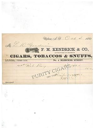 F. M. KENDRICK & CO., CIGARS, TOBACCOS & SNUFFS. Billhead Oct 4, 1880