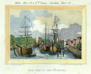 Die Trave bei Lübeck Handkolorierte Original-Lithographie aus Bilder-Atlas, um 1840.