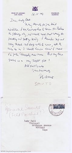 Fine Autograph Letter Signed to Lady Beit (Jan C., 1870-1950, South African Prime Minister, Field...