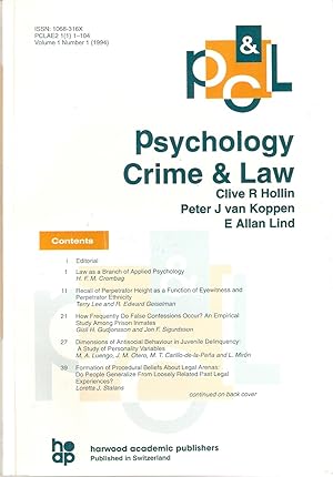 Psychology Crime and Law; Volume 1 Number 1