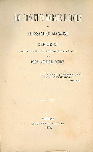 Del concetto morale e civile di Alessandro Manzoni. Discorso letto nel R. Liceo Muratori