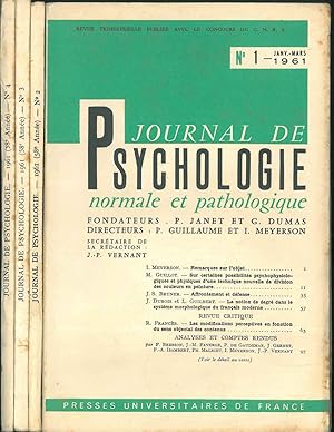 Journal de psychologie normale ed pathologique. 58° année, 1961, annata completa Fondatori: Pierr...
