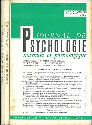 Journal de psychologie normale ed pathologique. 60° année, 1963, annata completa Fondatori: Pierr...