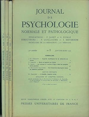 Journal de psychologie normale ed pathologique. 56° année, 1959, annata completa Fondatori: Pierr...