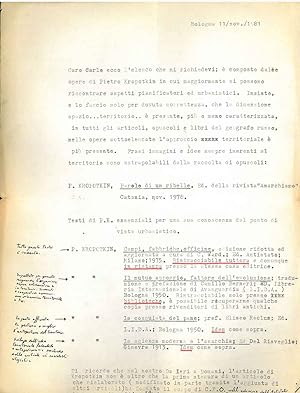 Lettera dattiloscritta inviata a Carlo Doglio, datata: Bologna, 11/nov/1981
