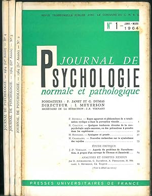 Journal de psychologie normale ed pathologique. 61° année, 1964, annata completa Fondatori: Pierr...