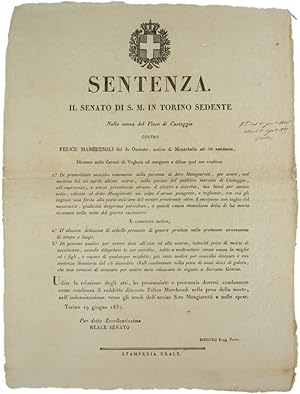 SENTENZA. Il Senato di S.M. in Torino sedente, nella causa del Fisco di Casteggio contro FELICE M...