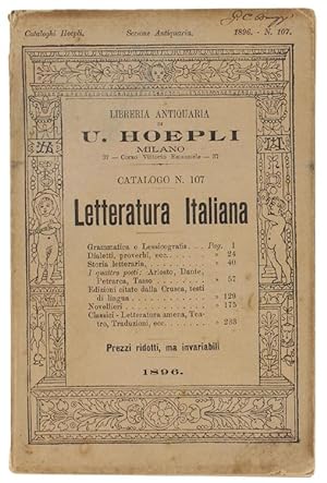 LETTERATURA ITALIANA. Catalogo N. 107.: