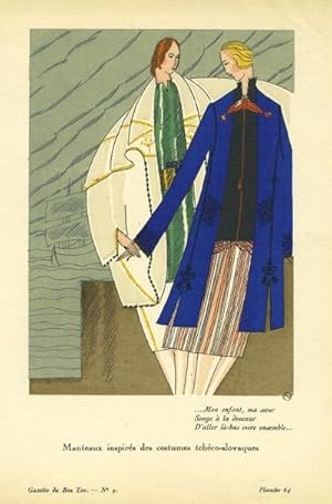 Manteaux inspires des costumes tcheco-slovaques. Print from the Gazette du Bon Ton