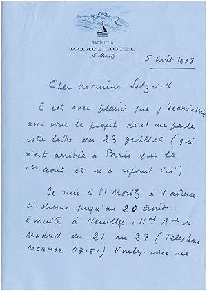 Autograph letter signed from René Clair to Daniel Selznick, 1968