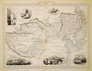 Thibet, Mongolia, and Mandchouria, antique map with vignette views