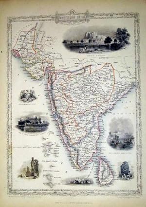 Southern India, antique map with vignette views