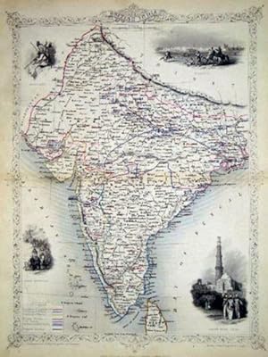 British India, antique map with vignette views