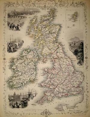 The British Isles, antique map with vignette views