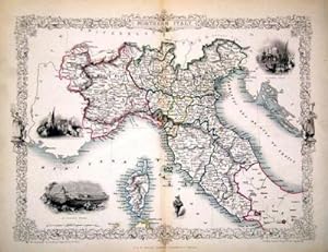 Northern Italy, antique map with vignette views