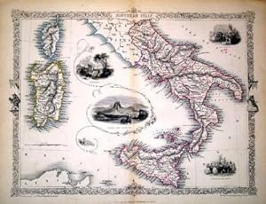 Southern Italy, antique map with vignette views
