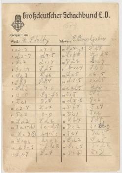 Salzburg International Chess Tournament 1942 (Score Sheet)