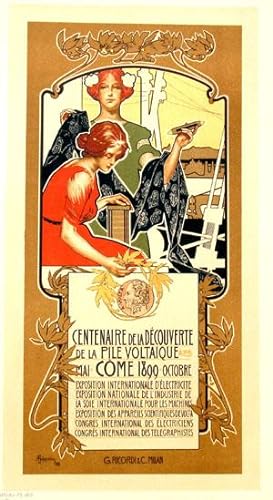 Affiche italienne pour le "Centenaire de la Decouverte de la Pile Voltaique", Les Maitres de l'Af...