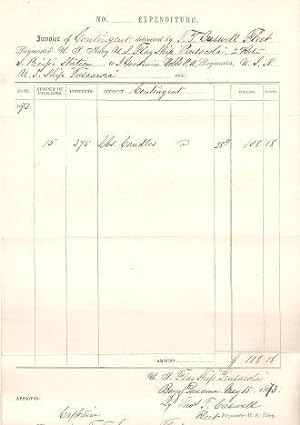 INVOICE DELIVERED BY THOMAS T. CASWELL, FLEET PAYMASTER, U.S. FLAGSHIP "PENSACOLA" TO I. GOODWIN ...