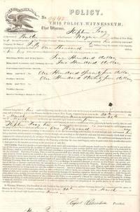 Five-year, $1,000-dollar policy issued to Stephen Pray of South Butler, Wayne County, NY, 20 Marc...
