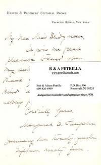 Autograph Letter Signed (ALS) on letterhead of Harper & Brothers Editorial Rooms, to a Miss Bridg...