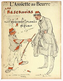 L'ASSIETTE AU BEURRE. LES RESERVOIRS, par Ricardo FLORES et POULBOT. N° 281, 18 août 1906.