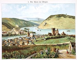 DER RHEIN BEI BINGEN . The winefields above Bingen with a view of the town, overlooking the Rhine.