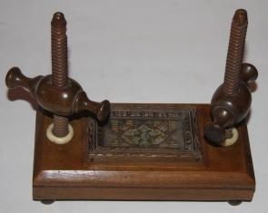 Nineteenth Century Maple and Bone Miniature Book Press with Tapestry Decoration