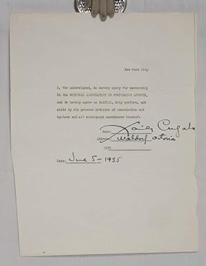 Signed Contract By Xavier Cugat for the Waldorf Astoria June 5, 1935
