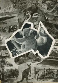 Views of Australia; die cut outline of Australia with changeable images
