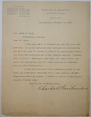Typed Letter Signed on "United States Senate" letterhead