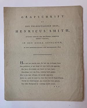 SMITH, UTRECHT "Grafschrift op (.) Henricus Smith, rustend leeraar der Herv. Gem. binnen Utrecht,...