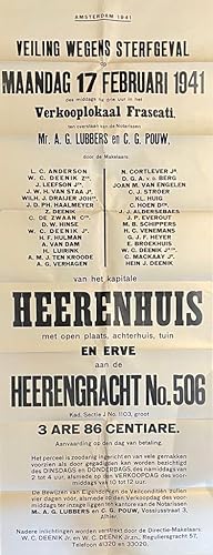 [Printed publication, auction 1941] Auction announcement of Heerengracht (Herengracht) 506, Amste...