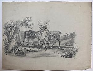 [Drawing, Beling, Bambi] Potloodtekening (twee herten), gesigneerd J.H.L. Beling, 25x35 cm.