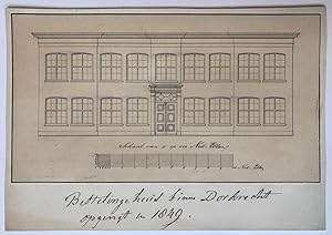 [Drawing, Architecture, Dordrecht, 1849] Pentekening van de voorgevel van een groot gebouw met er...