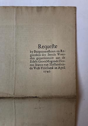 WOERDEN, N.H. KERK Memorie voor de Staten van Holland van predikant (Anth. Tarée), ouderling (Mel...