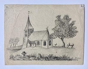 [Drawing, 19th century] Wat naief potlood tekeningetje van een kerk, gesigneerd J. Jonkers, ca. A...
