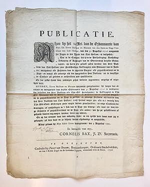 [Pamphlet, hunting, 1791, Jacht in kwartier Zuid-Holland] Publicatie van Bailluw en mannen van de...
