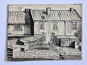 [Pen drawing, 1929] Gezicht op oude huisjes met voorzijde aan de Baarsjes, gezien vanuit de Van K...