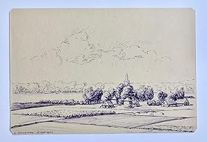 [Modern pen drawing, 1953] Gezicht op de westelyke uitloper van de Goudsberg richting Barneveld. ...